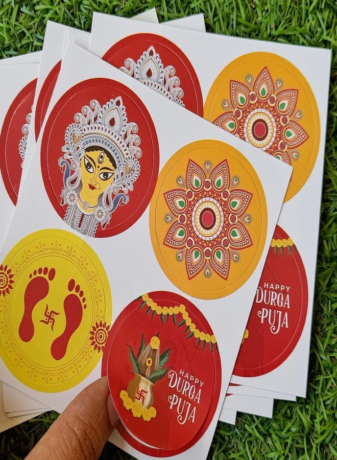 weRevel Happy Durga Puja Party Stickers, 40 Pieces, 2inches, Round, 4 Unique Designs, Made of Sticker Paper - Image 4